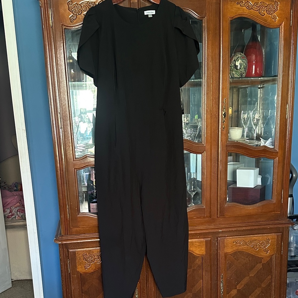 Calvin Klein Black Short-Sleeve Jumpsuit with Flutter Sleeves